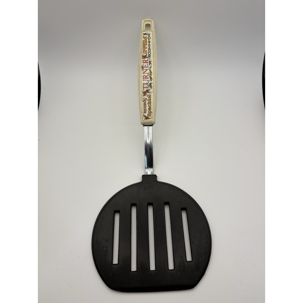 Vintage EKCO USA Slotted Turner Spatula Italian Pelle Handle Retro Kitchen